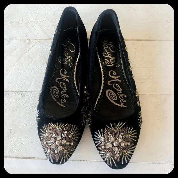 naughty monkey Shoes - Naughty Monkey Labonge Embellished Velvet Flat
